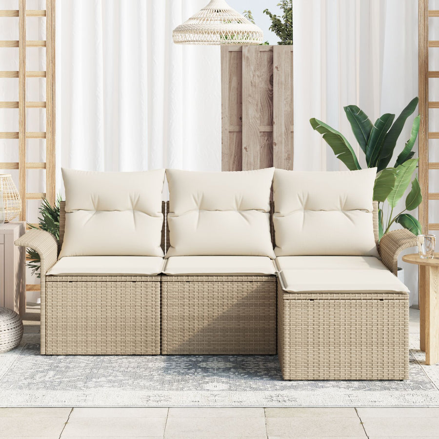 4 Delige Tuin Sofa Set Met Kussens Beige Poly Rattan