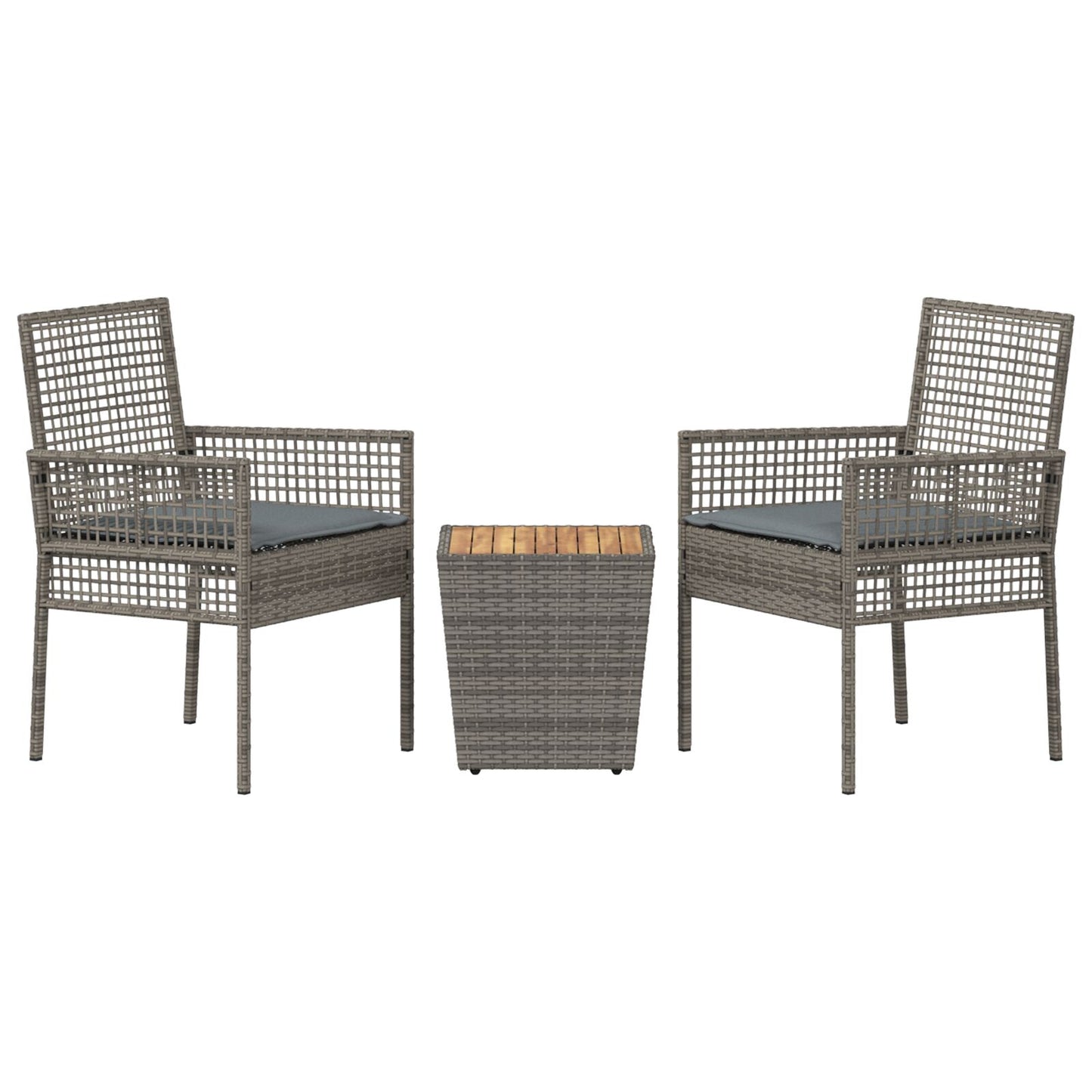 3-Delige Tuin Bistroset Met Kussens Grijs Poly Rattan