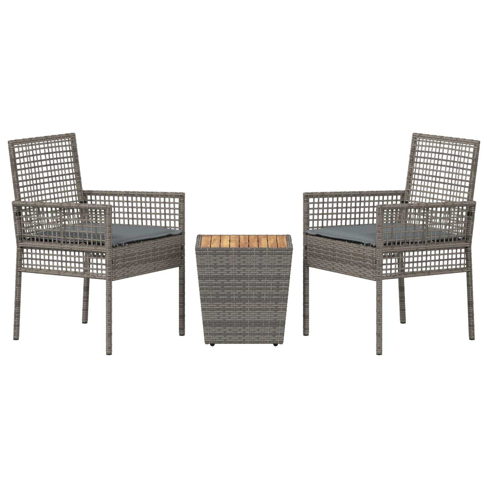 3-Delige Tuin Bistroset Met Kussens Grijs Poly Rattan