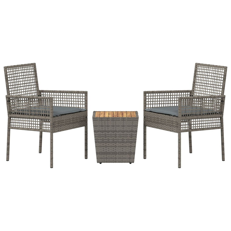 3-Delige Tuin Bistroset Met Kussens Grijs Poly Rattan