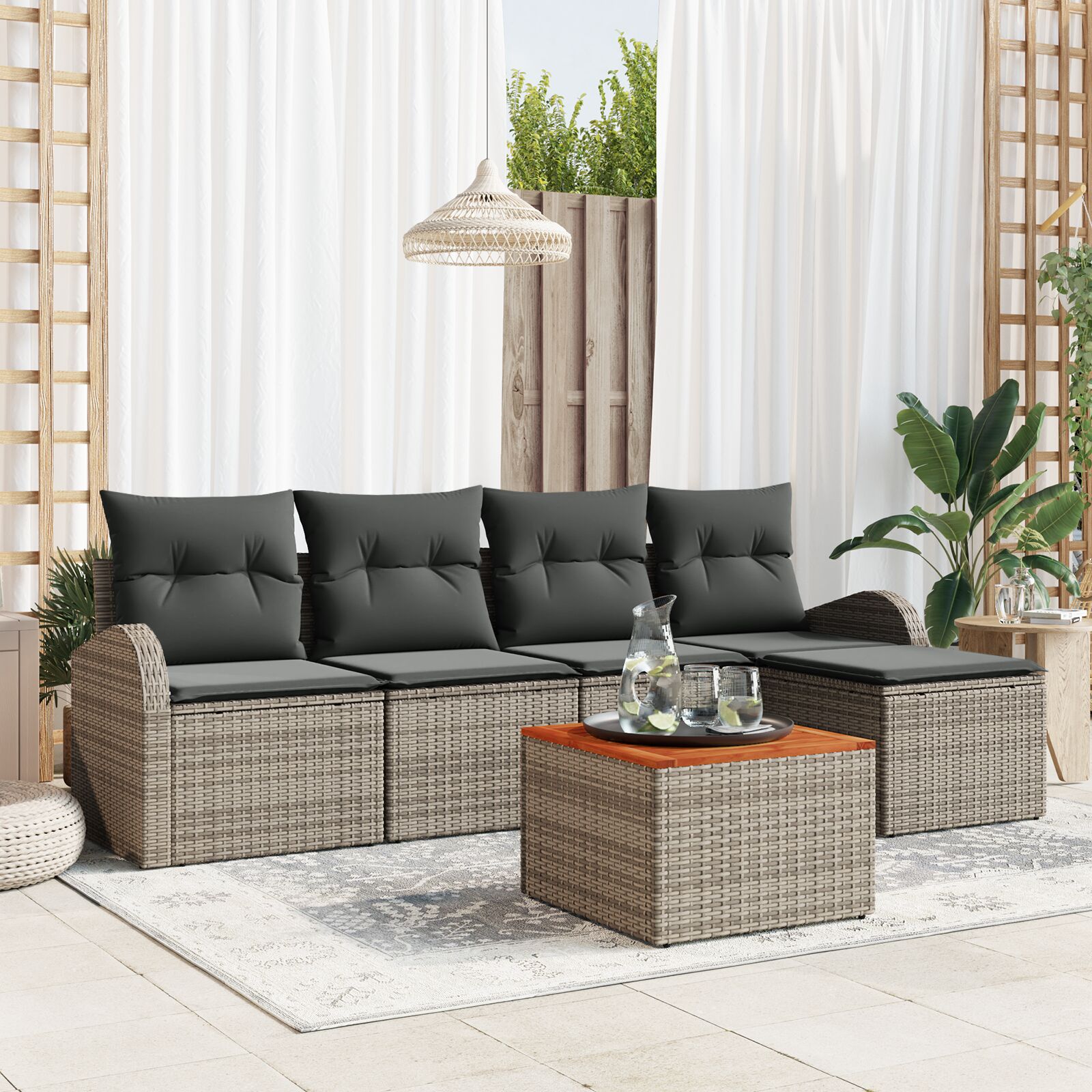 6-Delige Tuin Sofa Set Met Kussens Grijs Poly Rattan Acacia