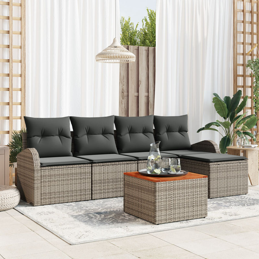 6-Delige Tuin Sofa Set Met Kussens Grijs Poly Rattan Acacia