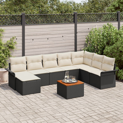 Tuin Sofa Set Set Van 9 Zwart En Crème Rattan En Stof