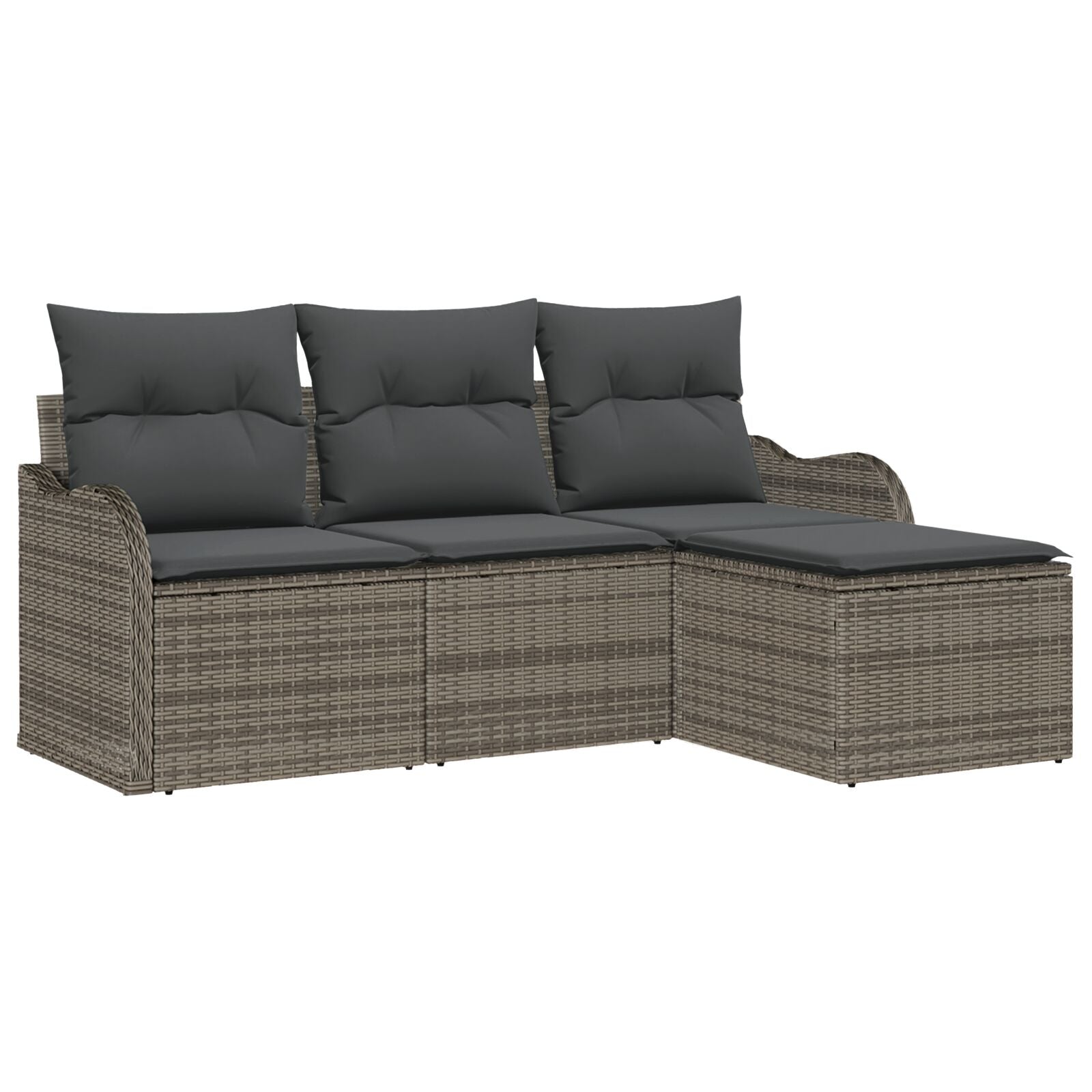 4 Delige Tuin Sofa Set met Kussens Grijs Poly Riet, vidaXL 2-Persoons Tuin Sofa met Kussens Grijs Poly Riet