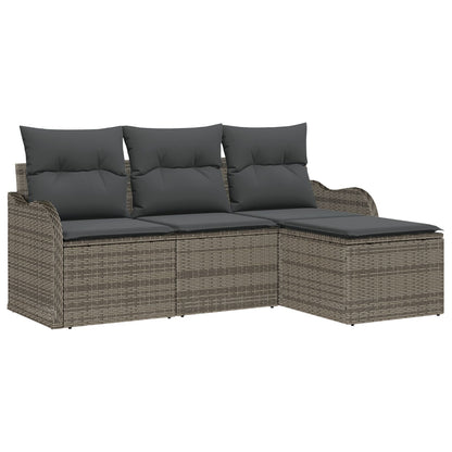 4 Delige Tuin Sofa Set met Kussens Grijs Poly Riet, vidaXL 2-Persoons Tuin Sofa met Kussens Grijs Poly Riet