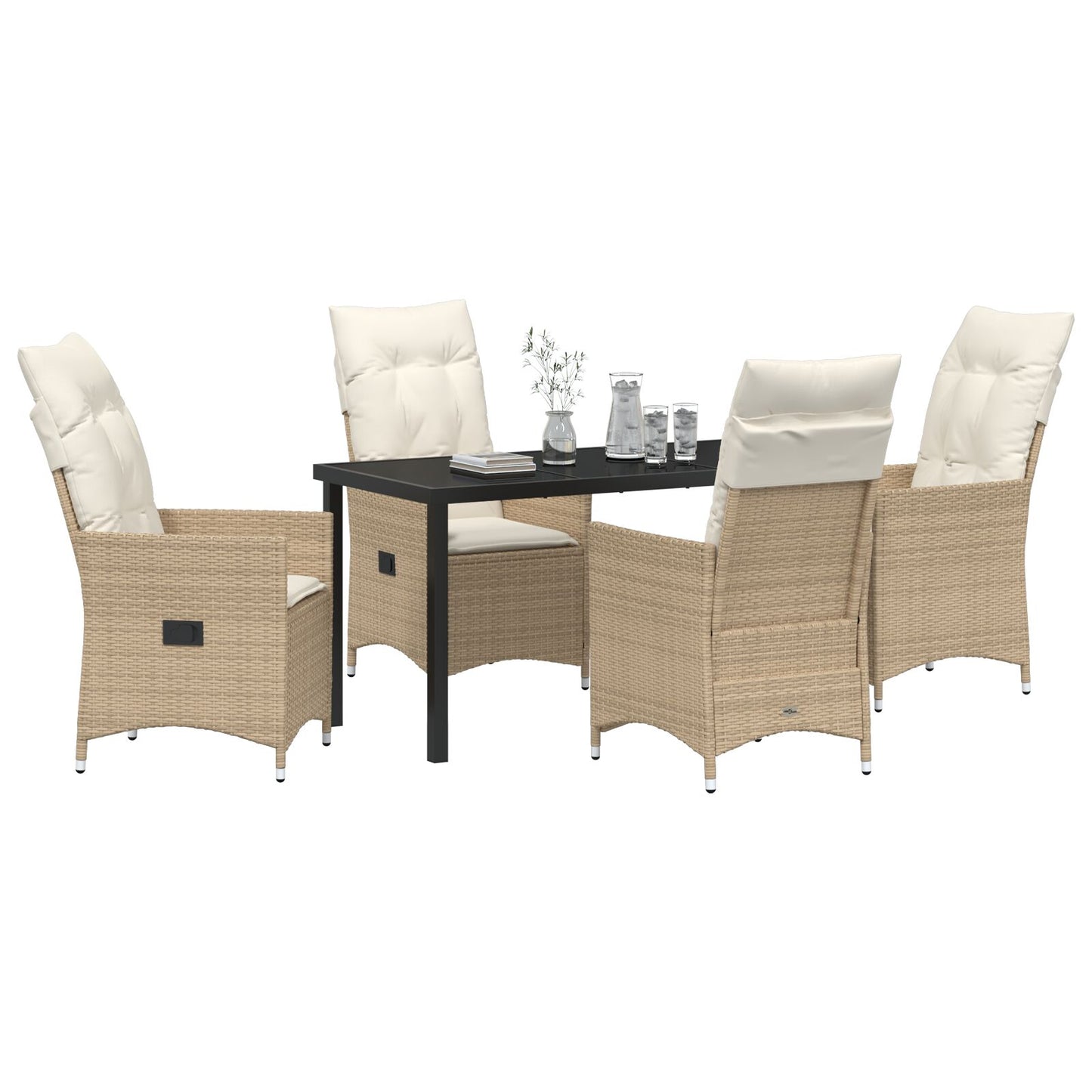 5-Delige Tuin Eetset Met Kussens Beige Poly Riet.