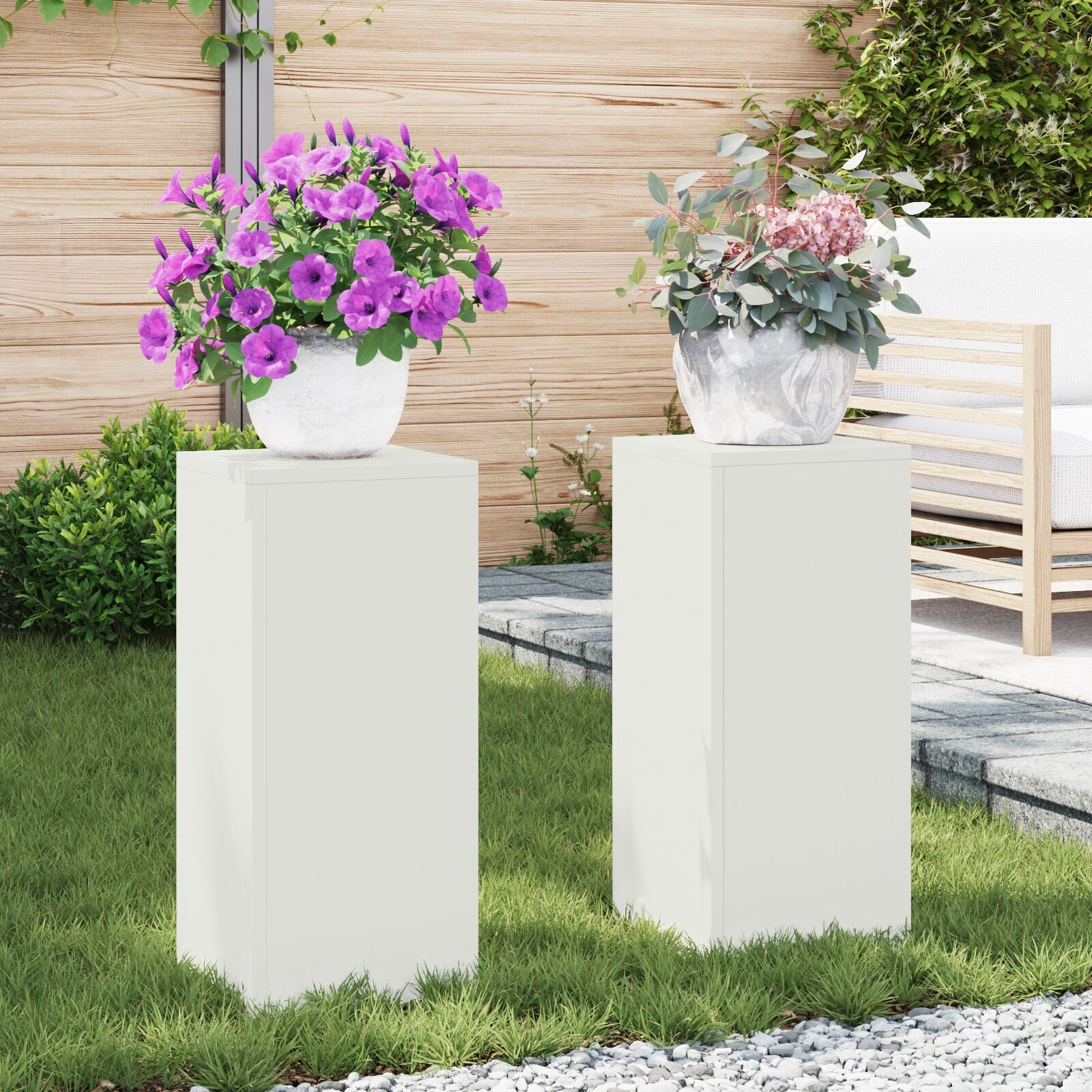 Buiten Plantstands Set Van 2 In , 24X24X55 Cm, Staal Wit 2x (55 cm)
