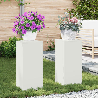 Buiten Plantstands Set Van 2 In , 24X24X55 Cm, Staal Wit 2x (55 cm)