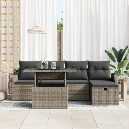 6-Delige Tuin Sofa Set Met Kussens Grijs Poly Rattan