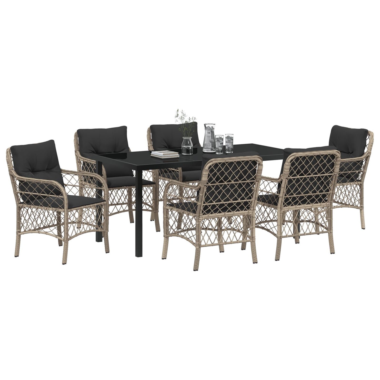 7-Delig Tuin Eettafelset Met Kussens Lichtgrijs Poly Rattan
