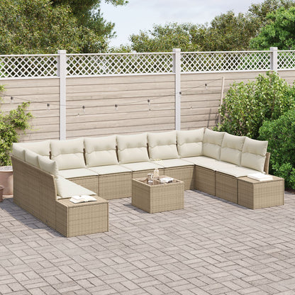 11-Delige Tuin Sofa Set Met Kussens Bruin Poly Rattan Beige en crème met tafel