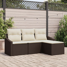 4-Delige Tuinsofa Set Met Kussens Bruin Poly Rattan Gegalvaniseerd Staal