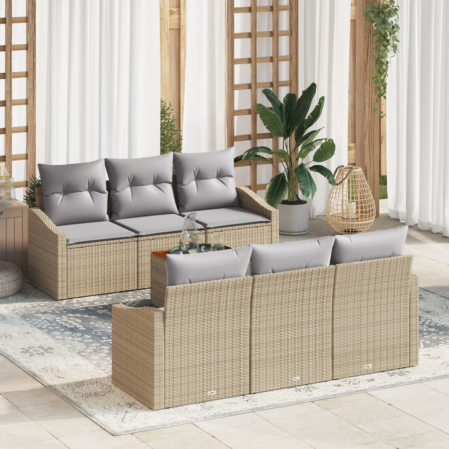 7-Delige Tuinbank Set Met Kussens Beige Poly Rattan Acacia