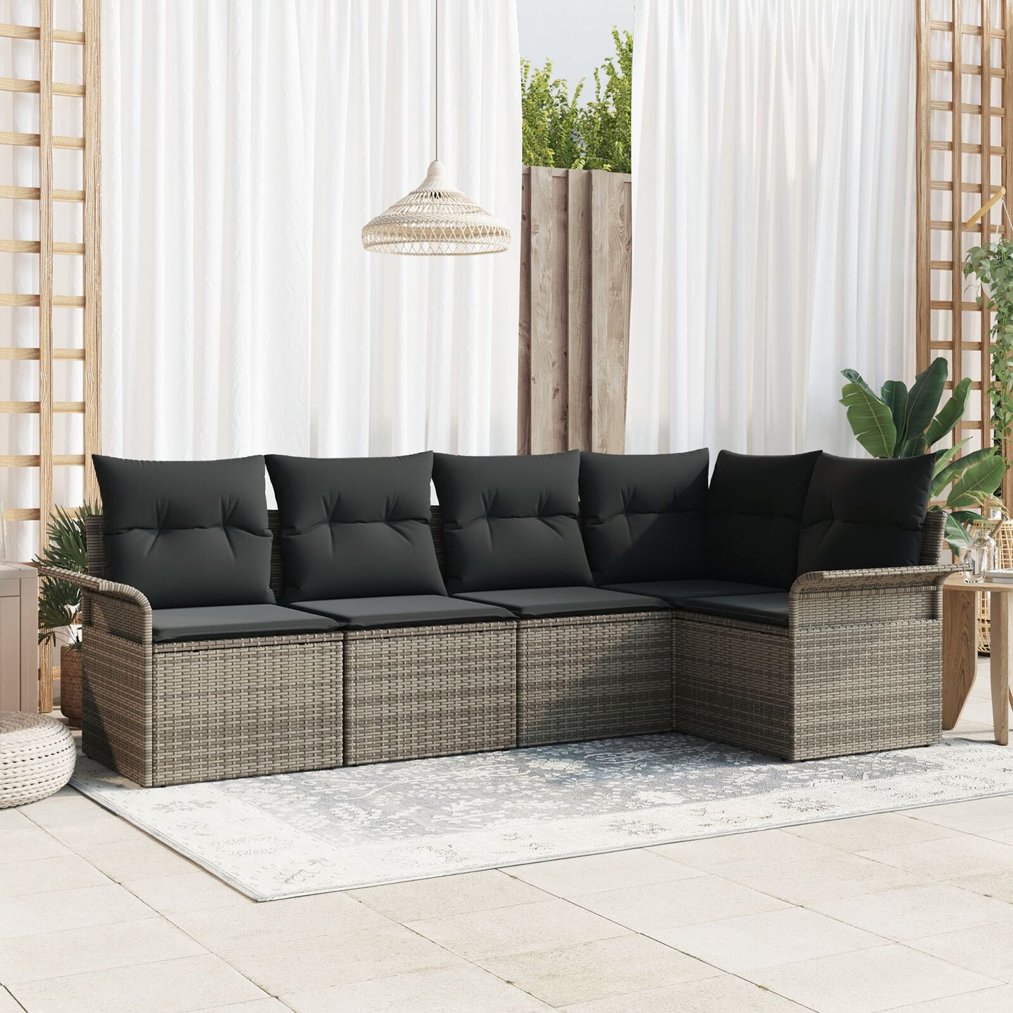 5-Delige Tuin Sofa Set Met Kussens Grijs Poly Rattan