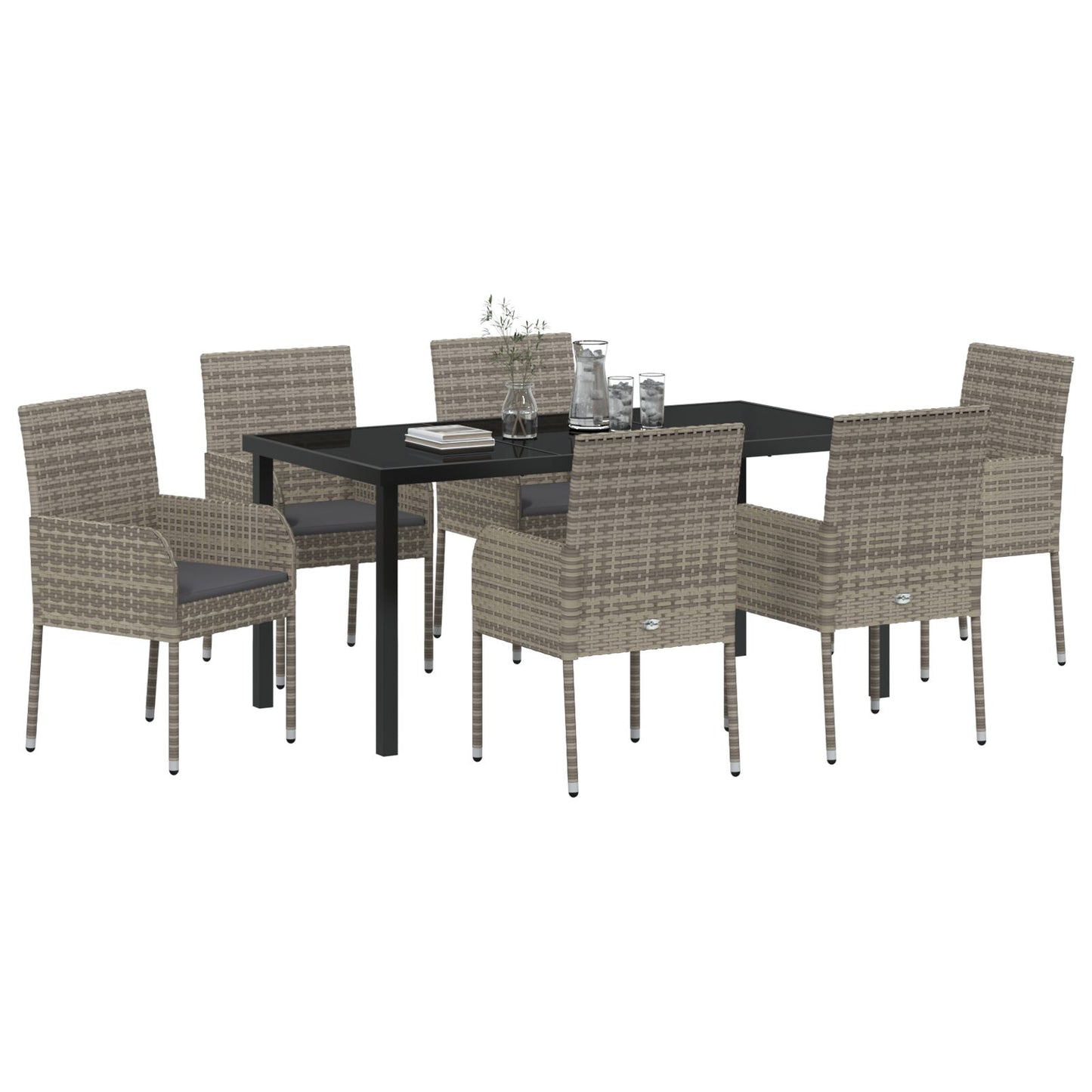 7-Delig Tuin Eetset Met Kussens Grijs Poly Rattan