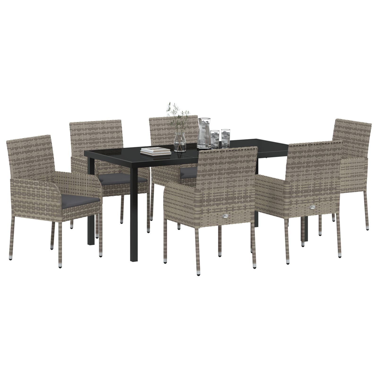 7-Delig Tuin Eetset Met Kussens Grijs Poly Rattan