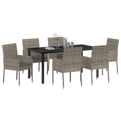 7-Delig Tuin Eetset Met Kussens Grijs Poly Rattan