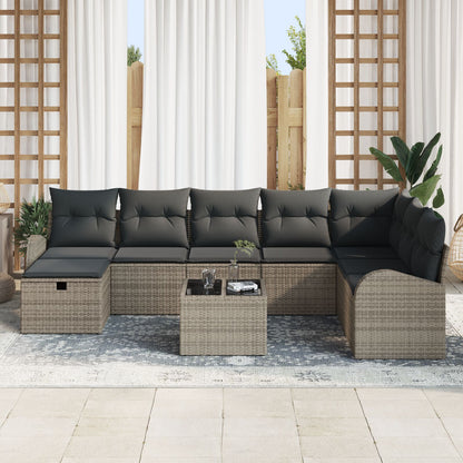 9-Delige Tuin Sofa Set Met Kussens Grijs Poly Rattan