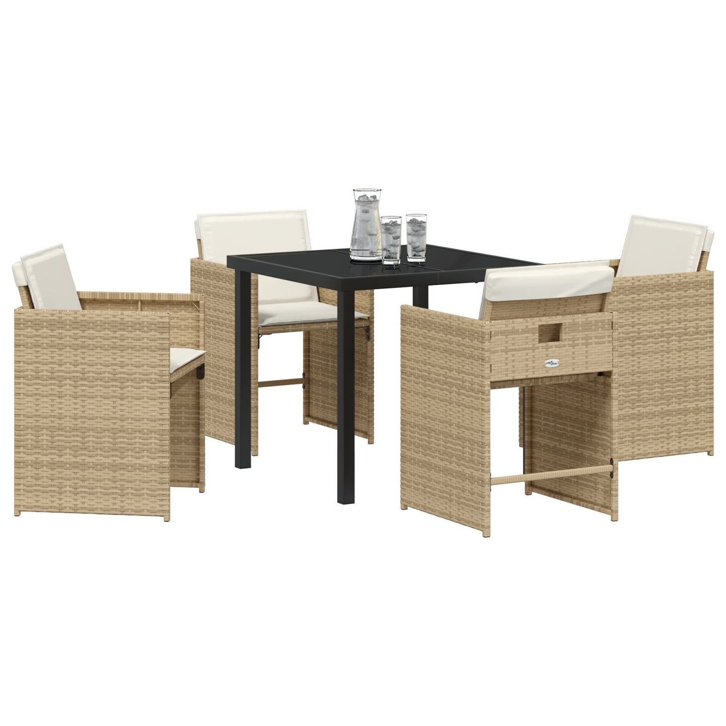 5-Delige Tuinset Met Kussens Beige Poly Riet