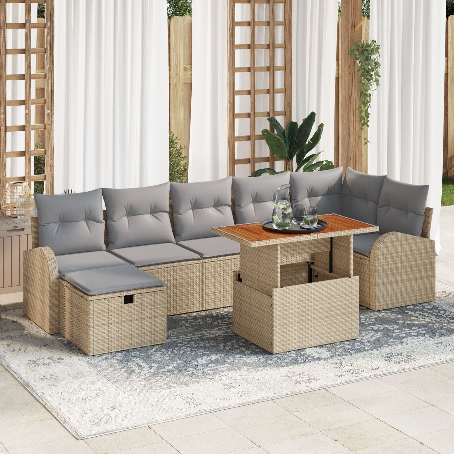 8-Delige Tuin Sofa Set Met Kussens Beige Poly Rattan