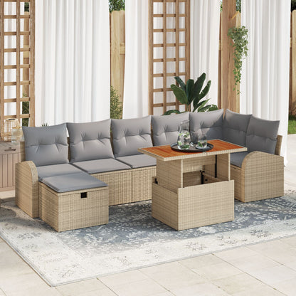 8-Delige Tuin Sofa Set Met Kussens Beige Poly Rattan
