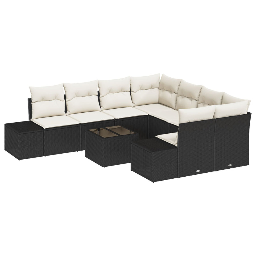 9-Delige Tuinsofa Set Met Kussens In Zwarte Poly Rattan
