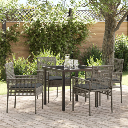 5-Delige Tuinset Met Kussens Grijs Poly Rattan
