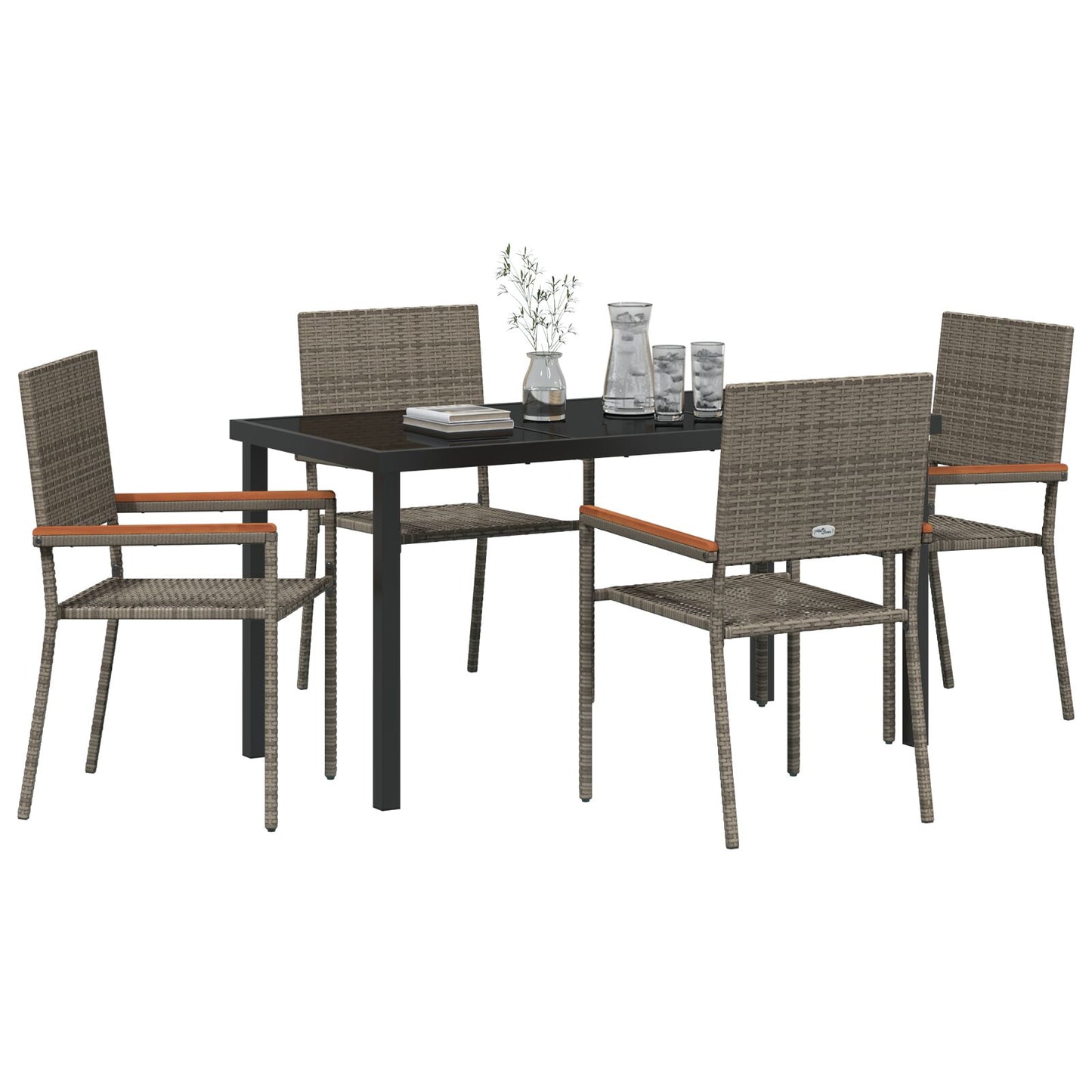 5 Delige Tuin Eetset Grijs Poly Rattan