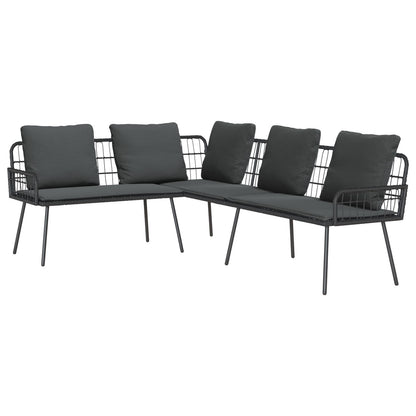 2-Delige Tuinbankset Met Kussens Poly Rattan Zwart Bank + tafel