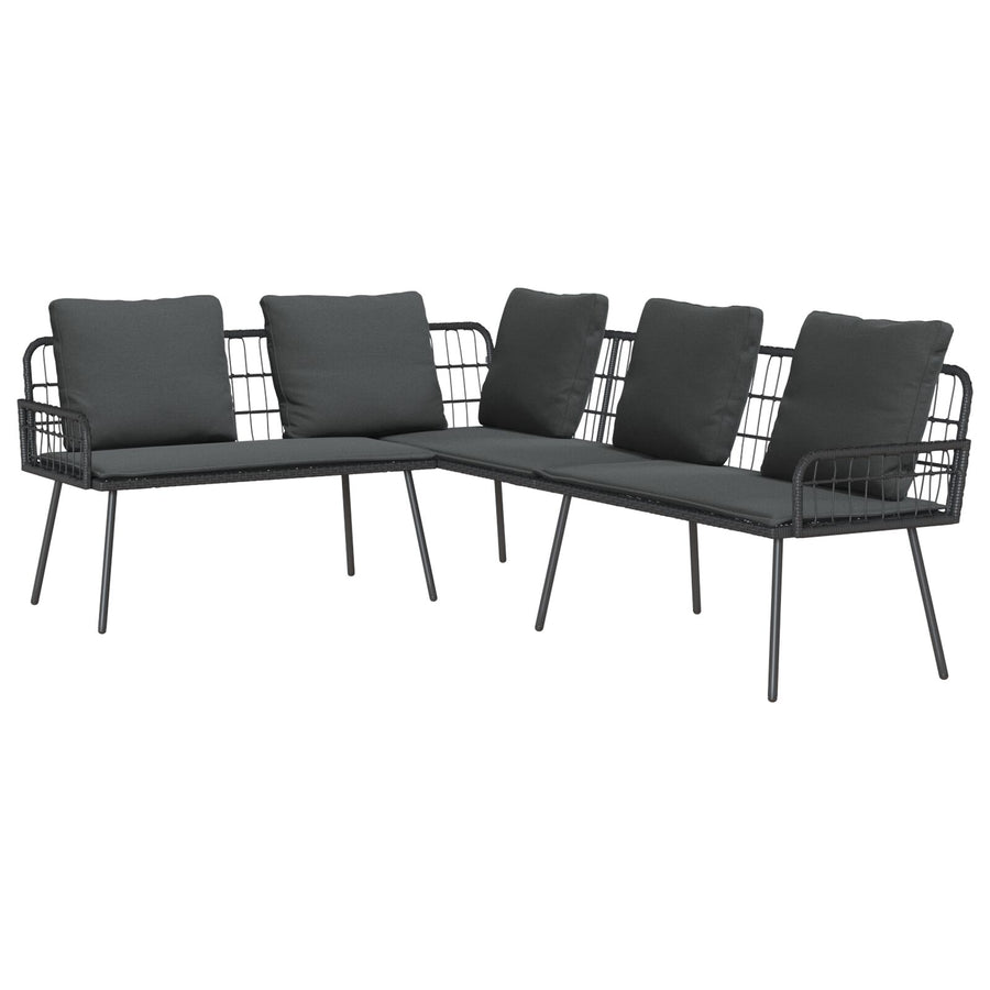 2-Delige Tuinbankset Met Kussens Poly Rattan Zwart Bank + tafel
