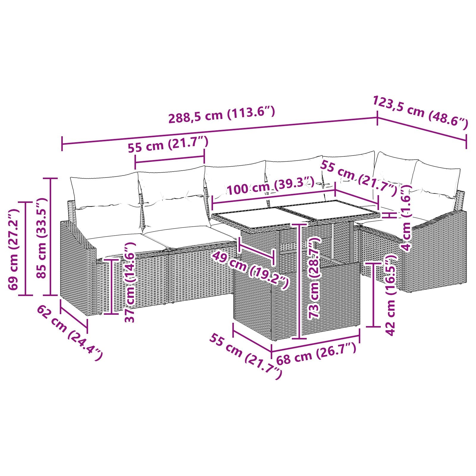 7-Delige Tuin Bankset Met Kussens Zwart Poly Rattan