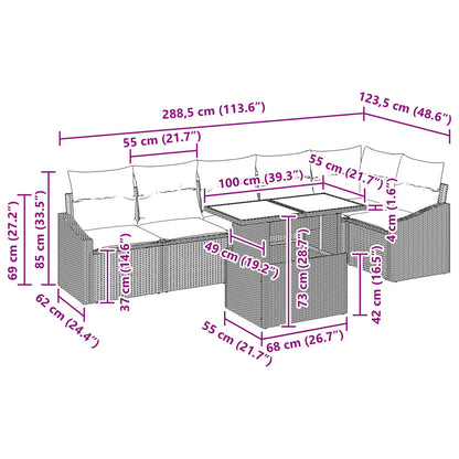 7-Delige Tuin Bankset Met Kussens Zwart Poly Rattan