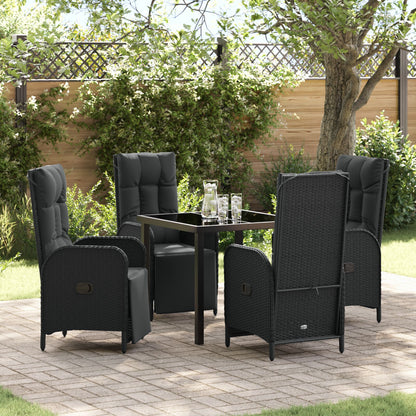 5 Delige Tuin Eetset Met Kussens Zwart Poly Rattan