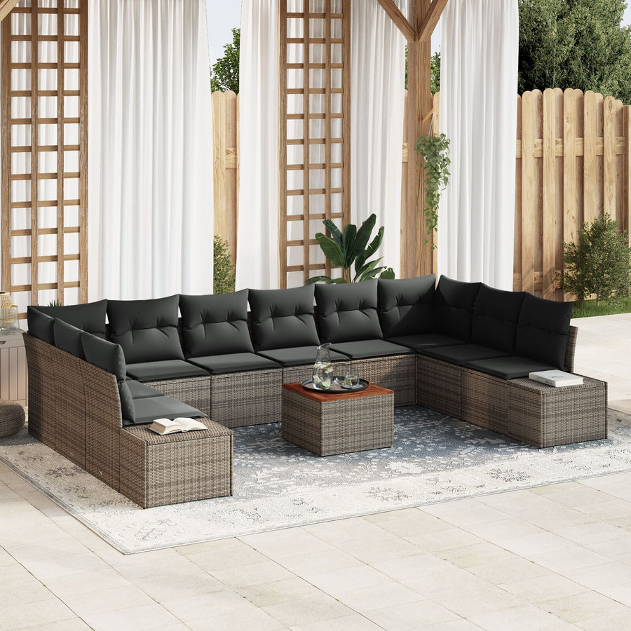 11 Delige Tuin Sofa Set Met Kussens Grijs Poly Rattan Acacia