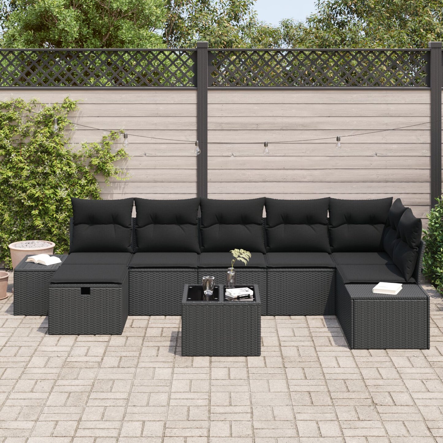 8 Delige Tuin Sofa Set Met Kussens Zwart Poly Rattan