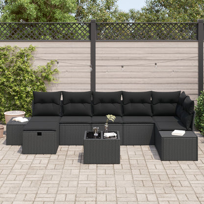 8 Delige Tuin Sofa Set Met Kussens Zwart Poly Rattan