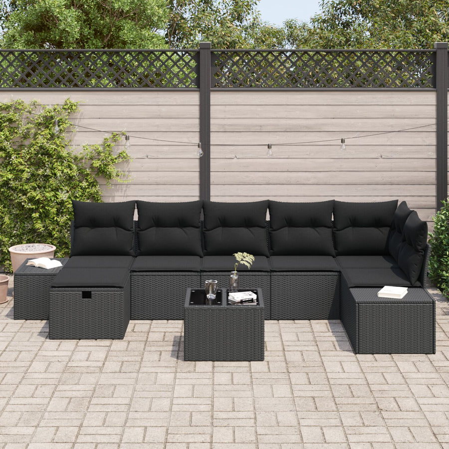 8 Delige Tuin Sofa Set Met Kussens Zwart Poly Rattan