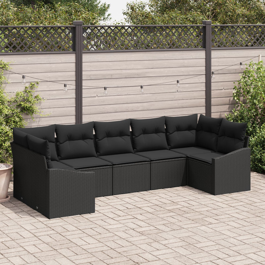 Tuin Sofa Set Set Van 7 Zwart Rattan En Polyester Tuin Loveseat