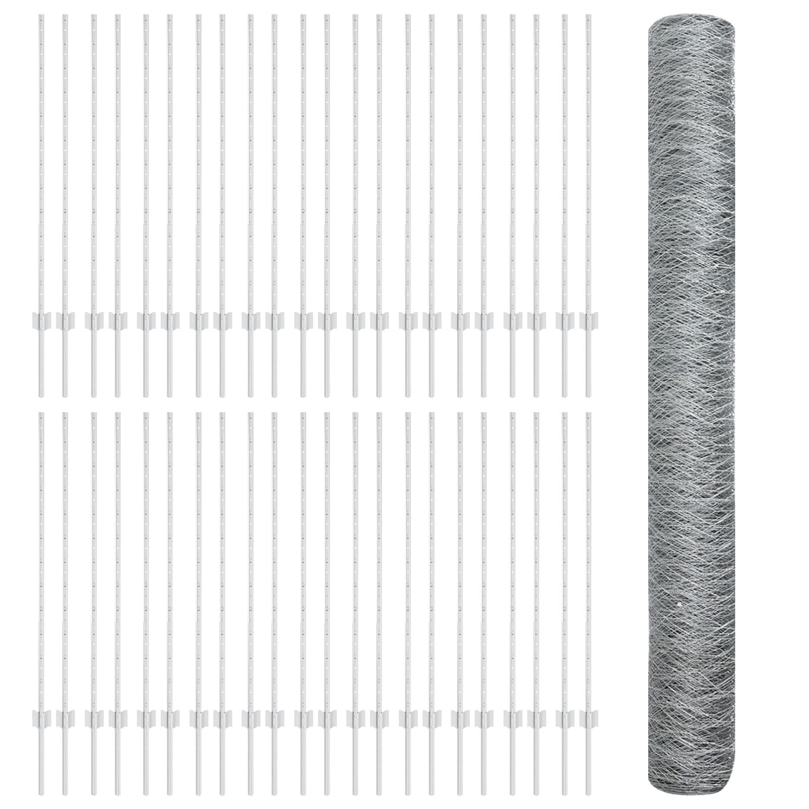 Omheiningspalen 22 St U-Kanaal 120 Cm Gegalvaniseerd Staal,  Hexagonale Omheining 1,2X100 M Gegalvaniseerd Staal
