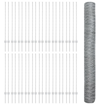 Omheiningspalen 22 St U-Kanaal 120 Cm Gegalvaniseerd Staal,  Hexagonale Omheining 1,2X100 M Gegalvaniseerd Staal