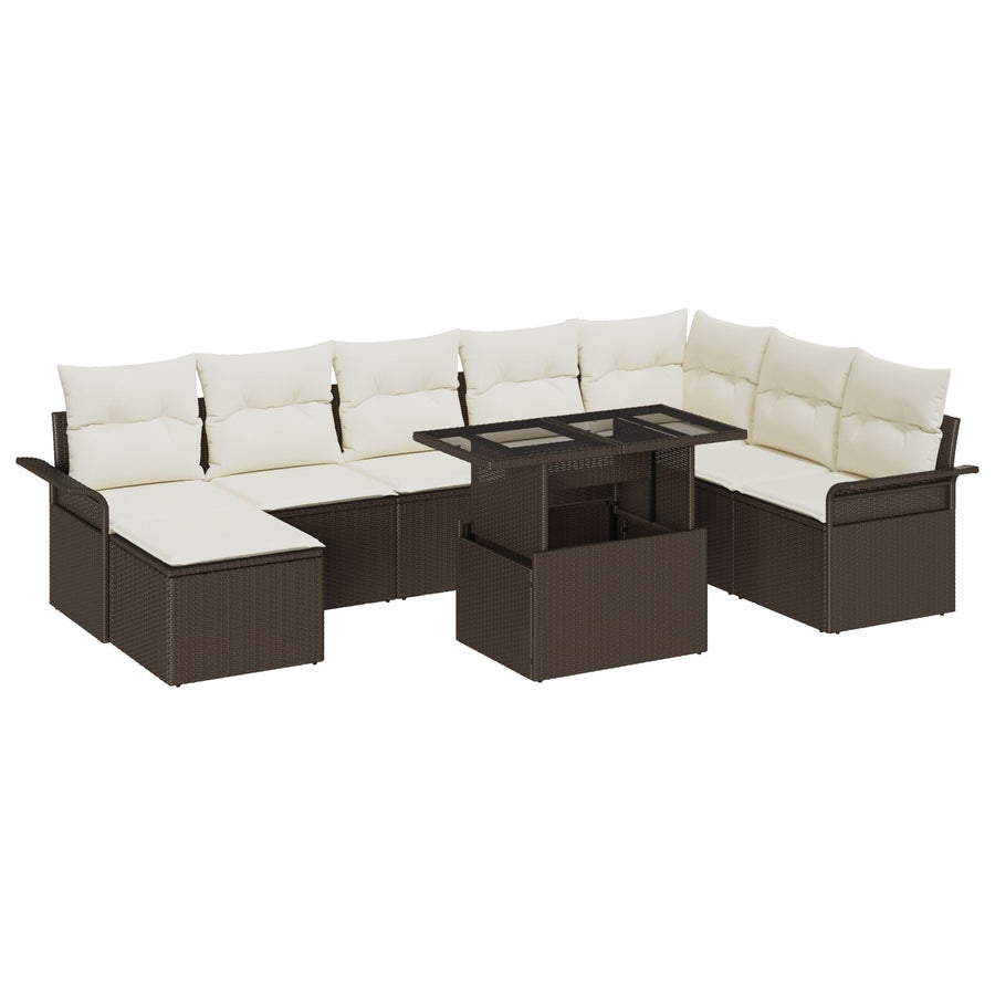 9-Delig Tuin Sofa Set Met Kussens Bruin Poly Rattan