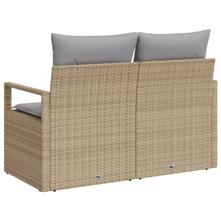 2-Zits Tuinsofa Met Kussens Poly Rattan Beige en Grijs zonder opslag
