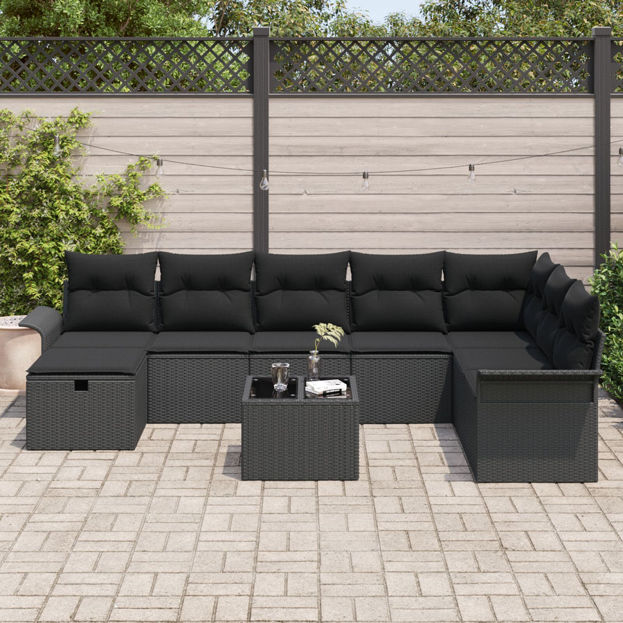9-Delige Tuinsofa Set Met Kussens Zwart Poly Rattan, 2-Zits Tuinsofa Met Opbergruimte & Kussens Zwart Poly Rattan Wit