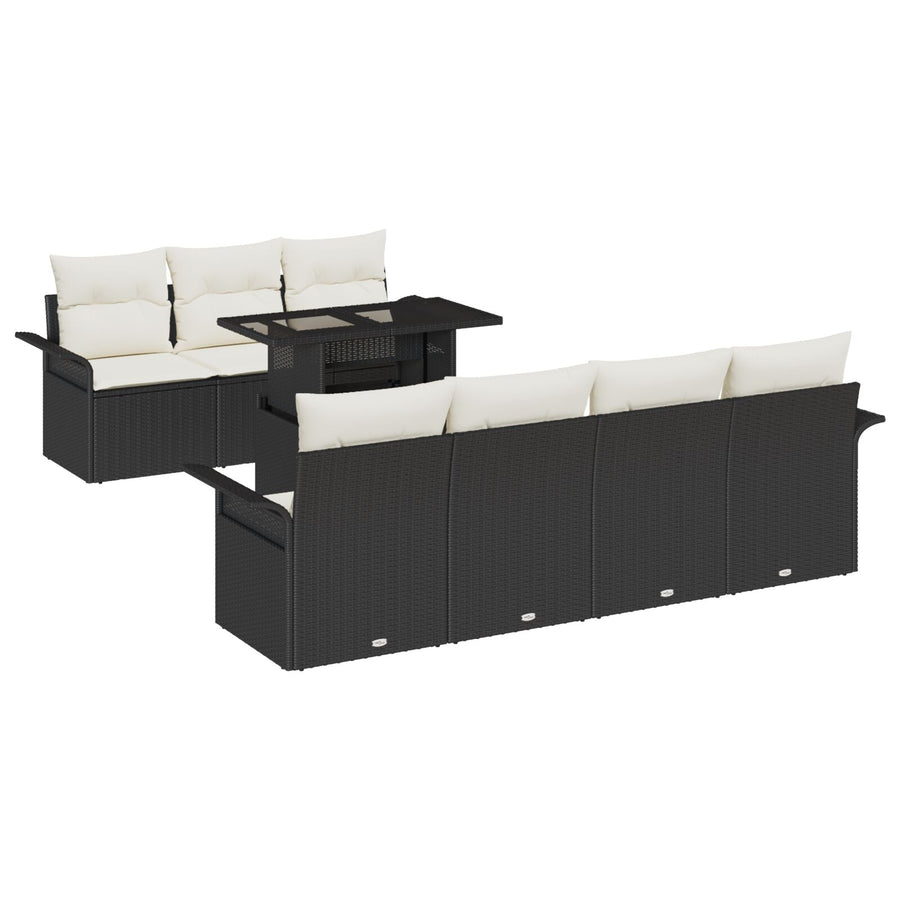 8-Delige Tuin Sofa Set Met Kussens Zwart Poly Rattan