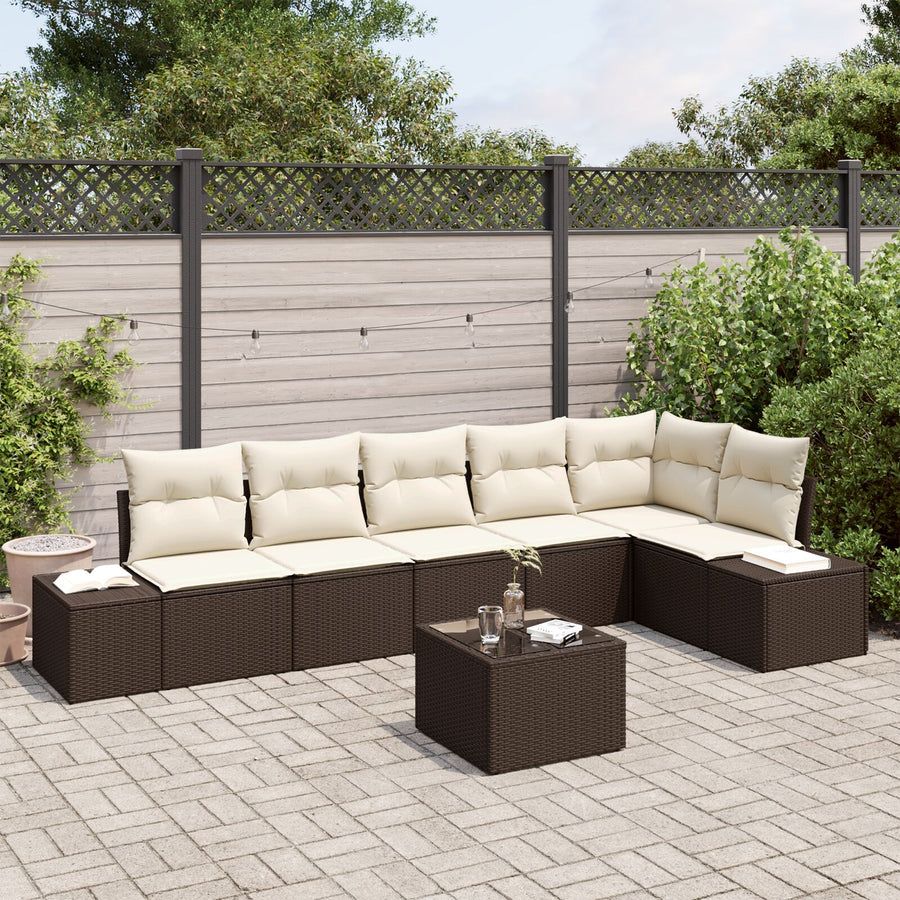 6-Delige Tuin Sofa Set Met Kussens Grijze Poly Rattan Bruin en wit met tafel