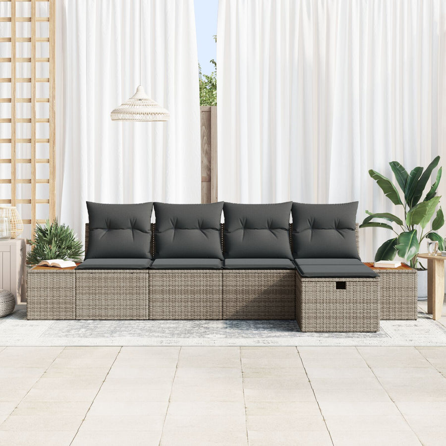 5-Delige Tuin Sofa Set Met Kussens Grijs Poly Rattan