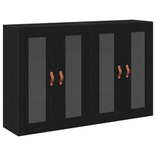 Wandkast Set Van 2 Zwart Eiken Massief Hout, Glas