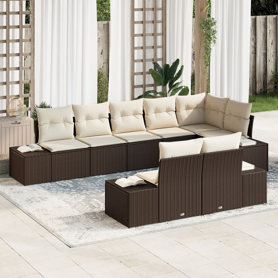 8-Delige Tuin Sofaset Met Kussens Poly Rattan Bruin en crème zonder tafel