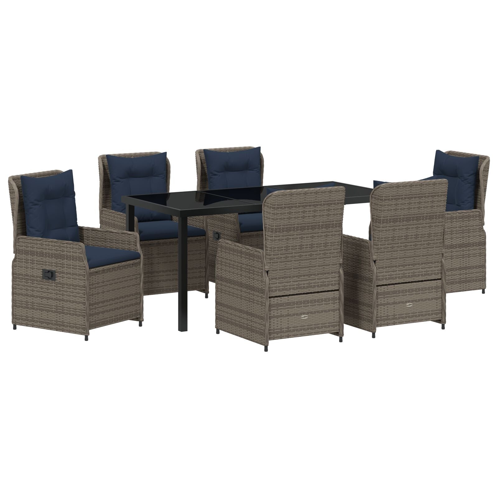 7-Delig Tuin Eettafel Set Grijze Poly Rattan