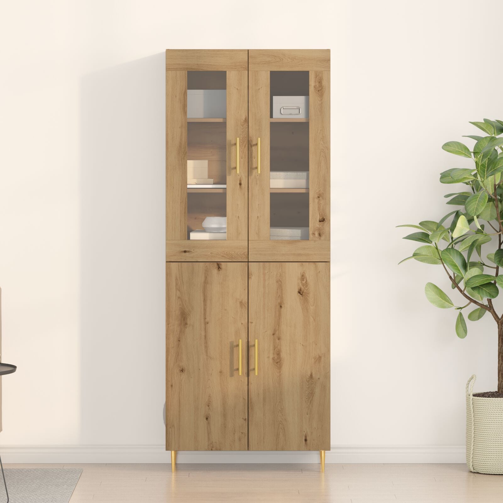Hoogkast Ambachtelijk Eiken 69,5X34X180 Cm Bewerkt Hout